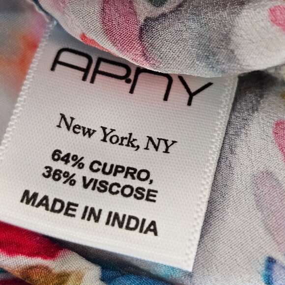 APNY Blouse Silk Blend Multicolor Artsy Print Long Sleeve Medium - Picture 8 of 10